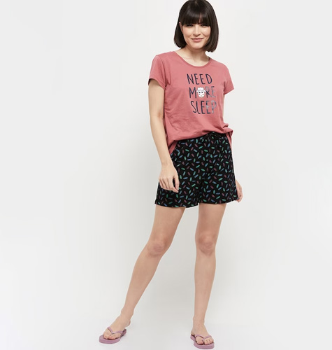 Women Black & Green Printed Lounge Shorts